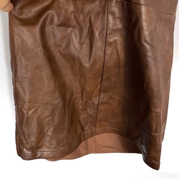 Tularosa Becca Faux Leather Halter Dress Brown‎ Sleeveless Sz L Mini Open Back - Picture 7 of 11